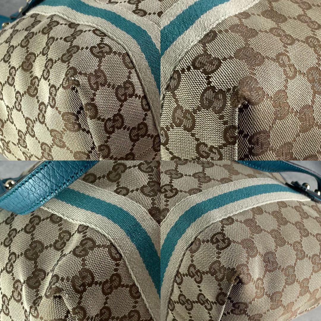 美品/希少色 グッチ GGキャンバス トートバッグ ターコイズ ブルー 総柄