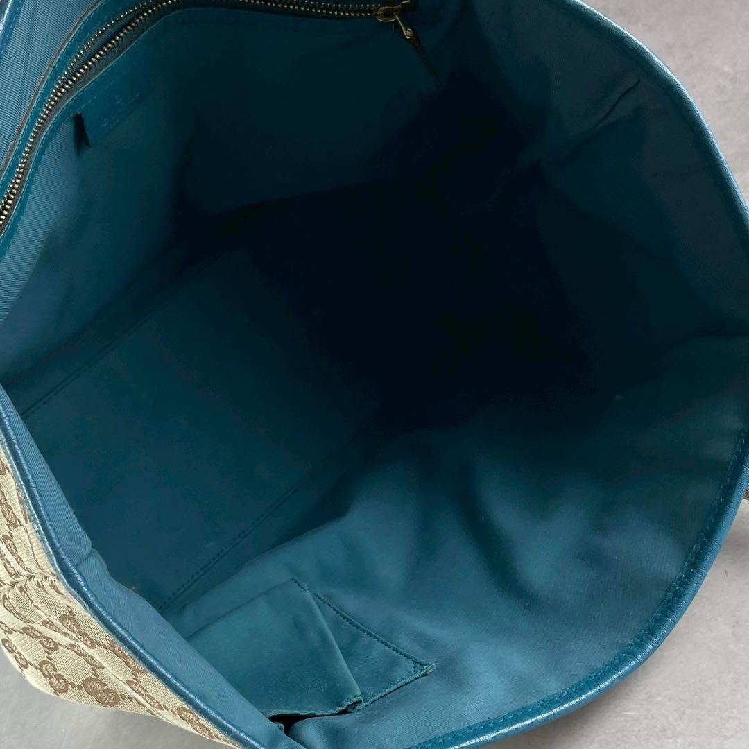 美品/希少色 グッチ GGキャンバス トートバッグ ターコイズ ブルー 総柄