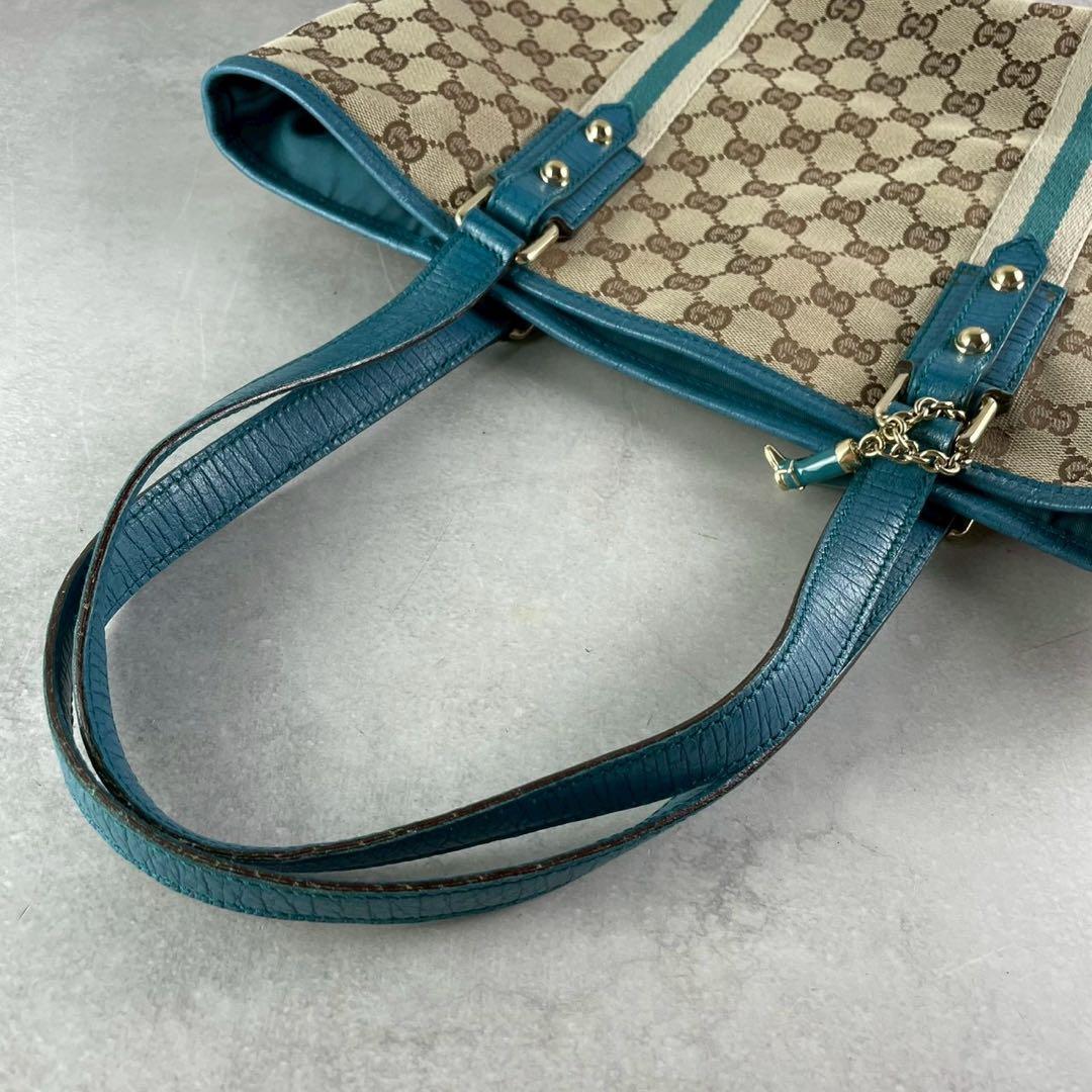 美品/希少色 グッチ GGキャンバス トートバッグ ターコイズ ブルー 総柄