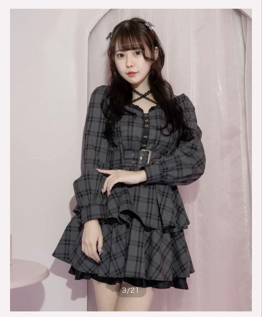 pium ピウム フロントホックティアードミニワンピース グレーチェック