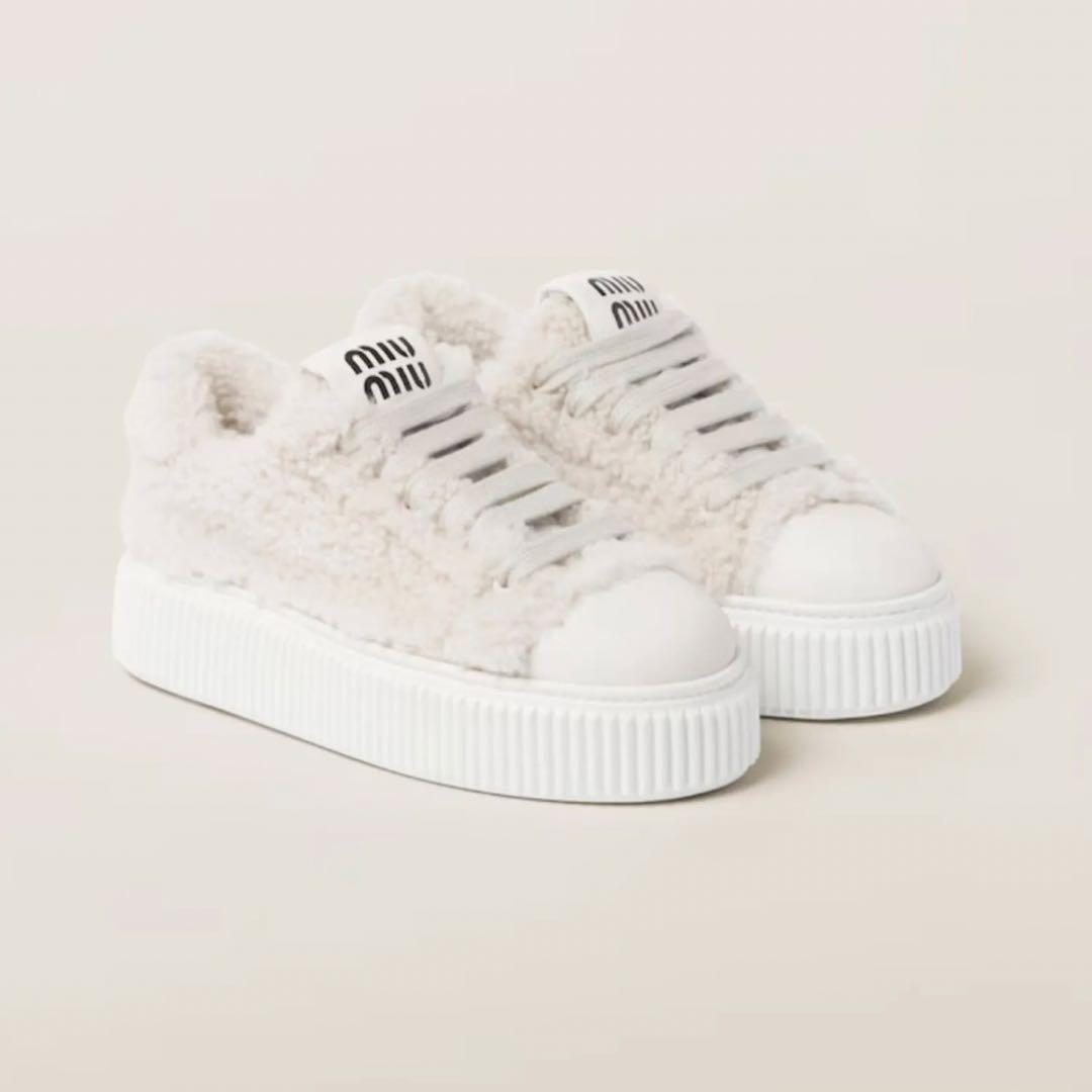miumiu ミュウミュウ　シアリングスニーカー　シープスキンスニーカー　35