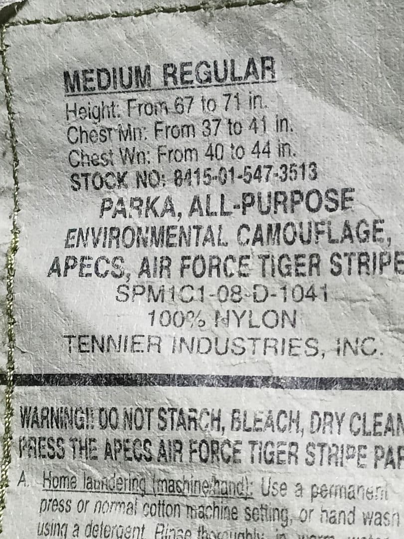 米軍実物 APECS ECWCS M-R 米空軍 タイガーストライプ