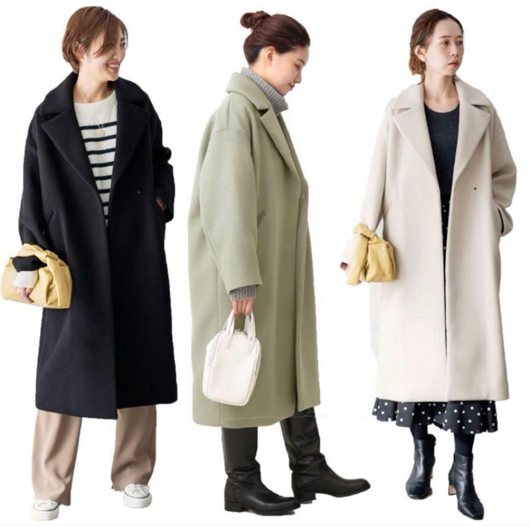 IENA／MANTECOオーバーサイズノーカラーコート ホワイトベージュ34