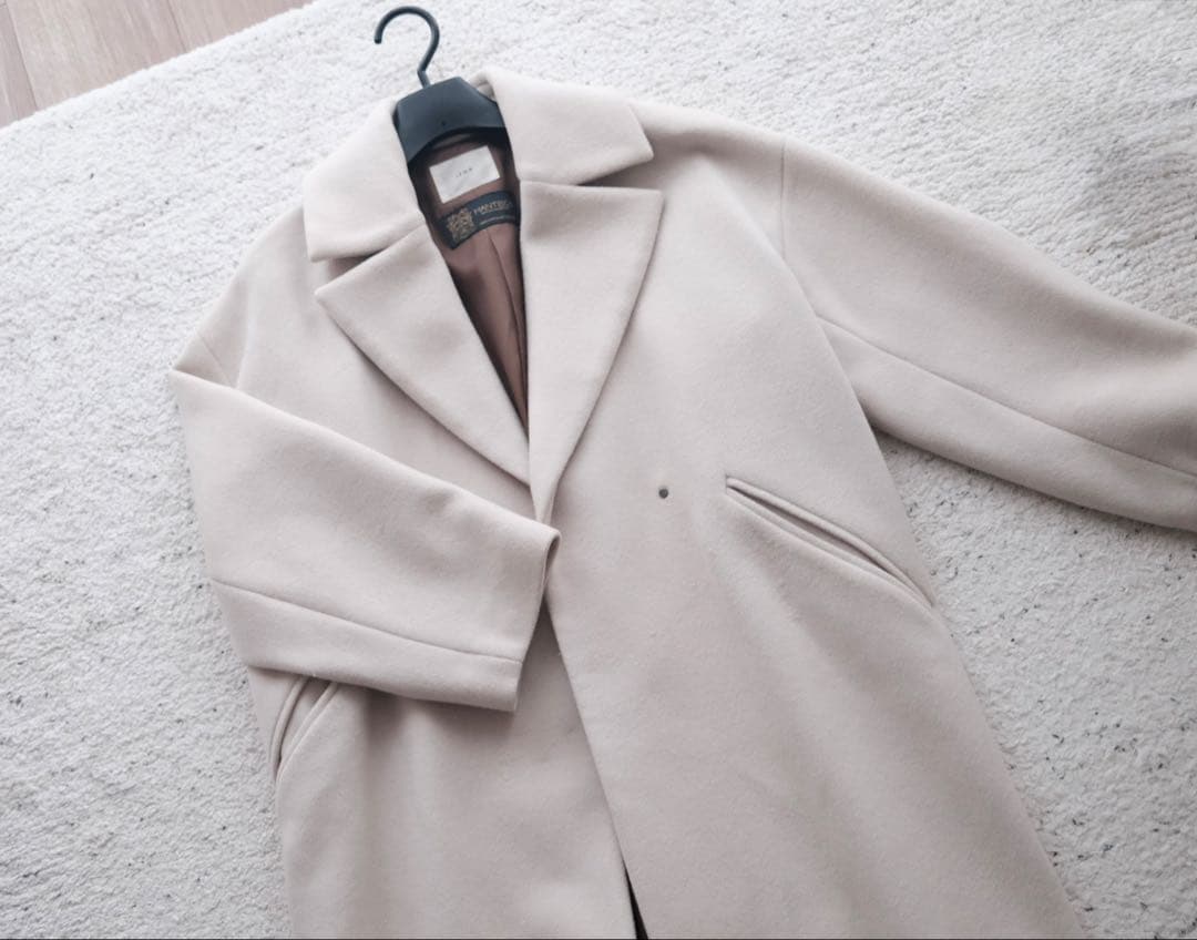 IENA／MANTECOオーバーサイズノーカラーコート ホワイトベージュ34