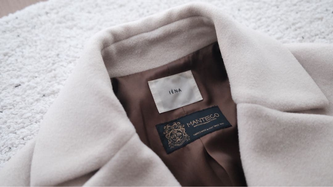 IENA／MANTECOオーバーサイズノーカラーコート ホワイトベージュ34