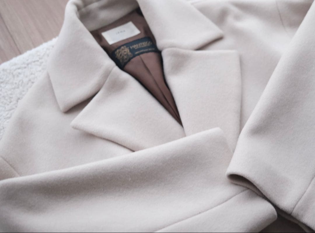 IENA／MANTECOオーバーサイズノーカラーコート ホワイトベージュ34