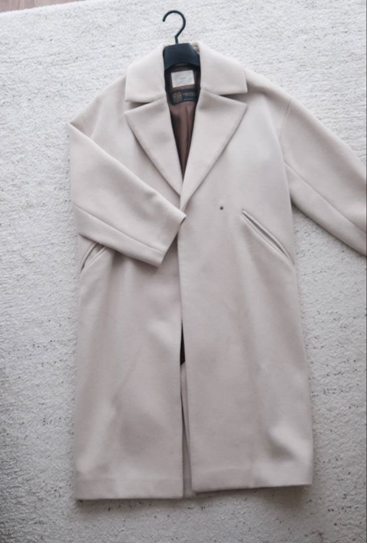 IENA／MANTECOオーバーサイズノーカラーコート ホワイトベージュ34