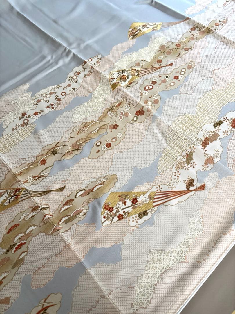 正絹 ごく薄水色 金彩友禅 古典文様 袷 訪問着 上前友禅柄入り共八掛 未使用