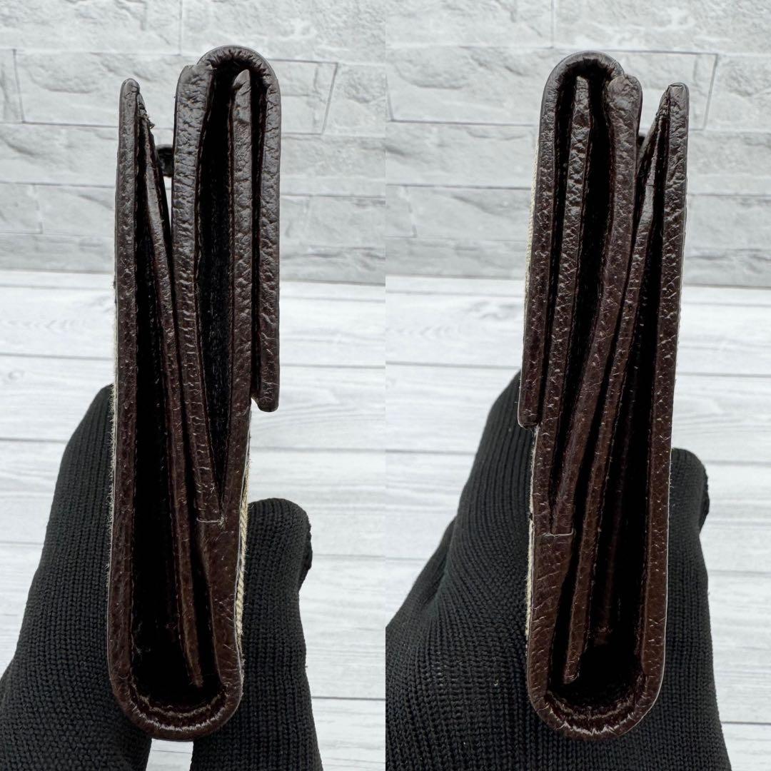 【極美品】グッチ 長財布 GGキャンバス ロゴプレート 折り財布　ダークブラウン