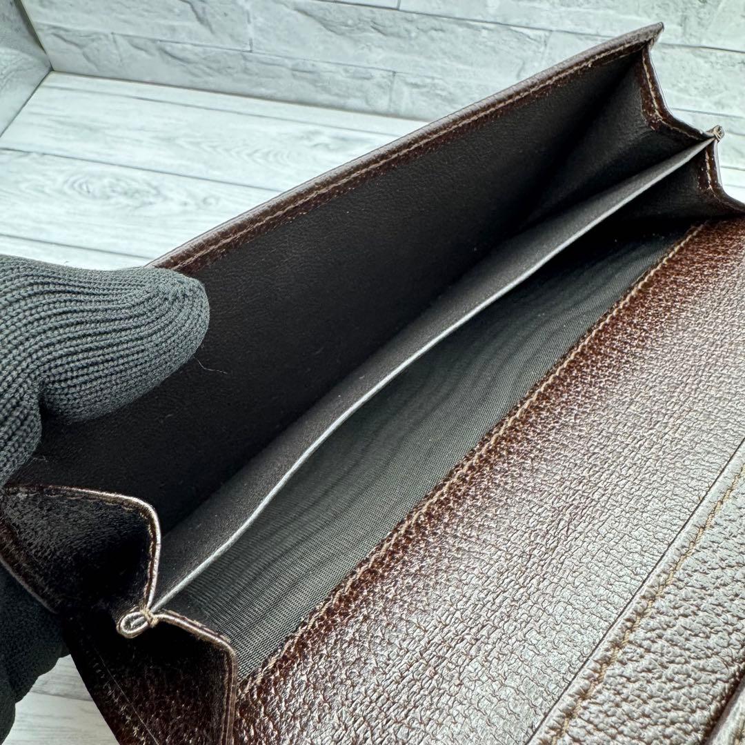 【極美品】グッチ 長財布 GGキャンバス ロゴプレート 折り財布　ダークブラウン