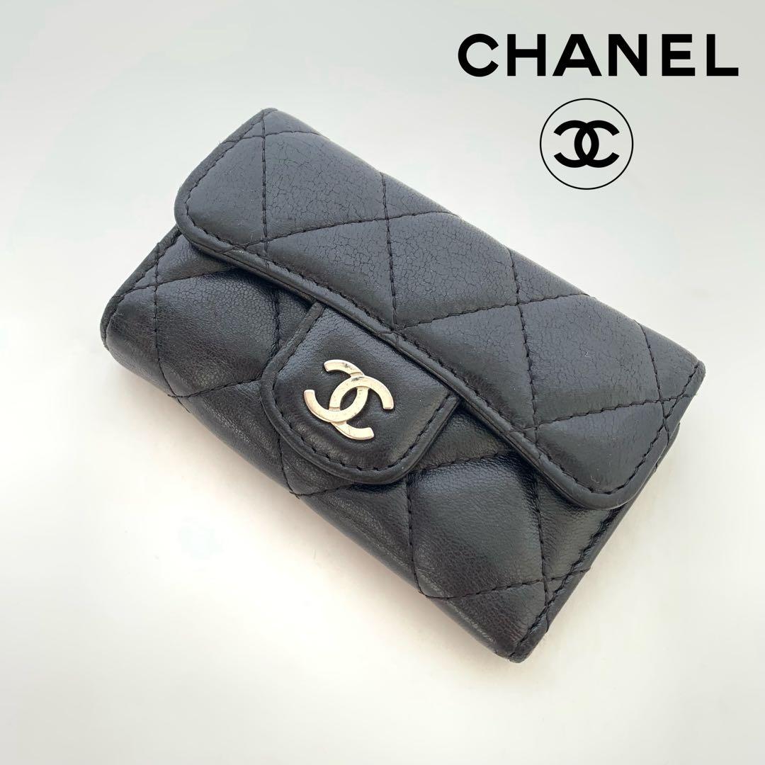 CHANEL シャネル キーケース マトラッセ ブラック ラムスキン
