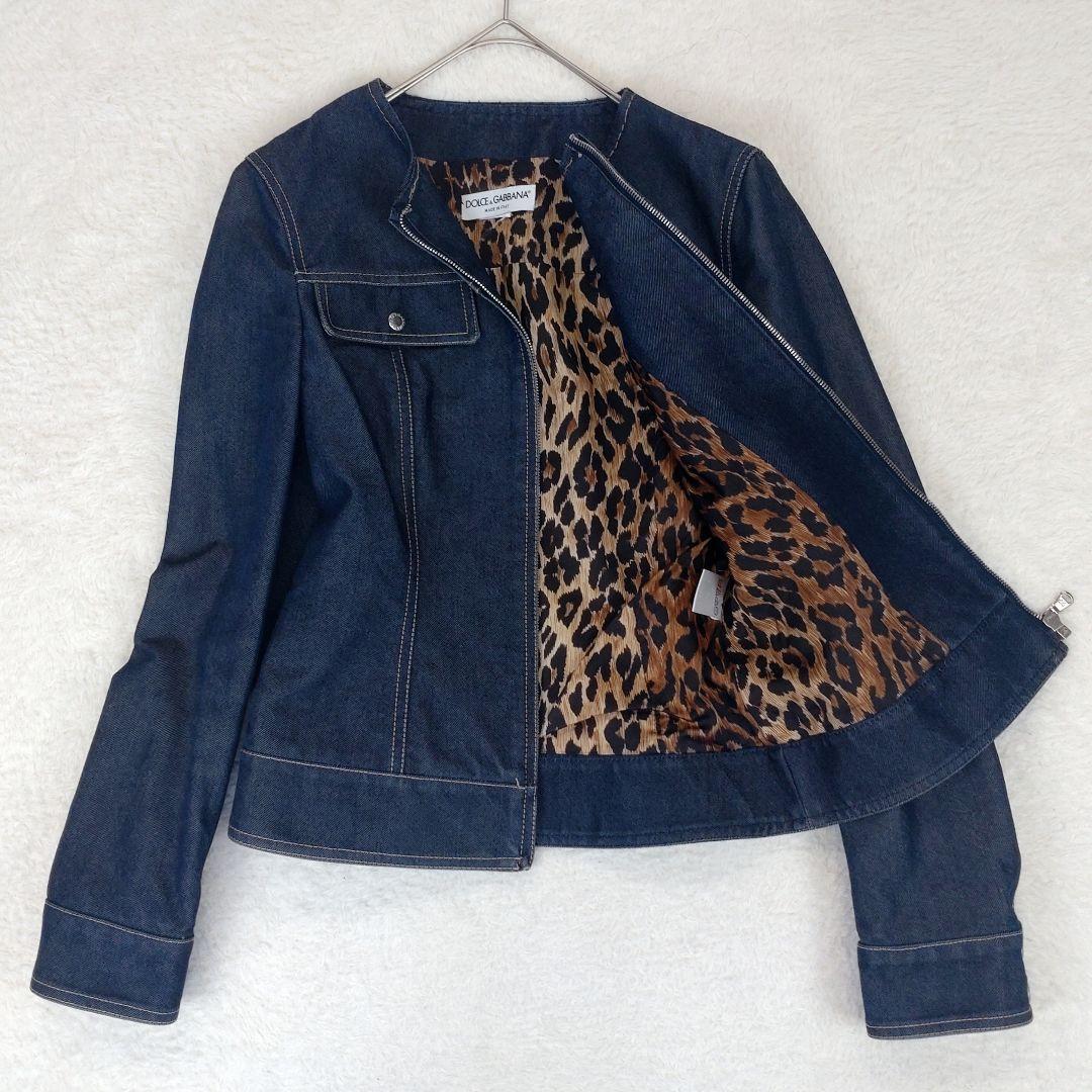 専用✨️【美品　希少L】ドルチェアンドガッバーナ　ノーカラーデニムジャケット　豹