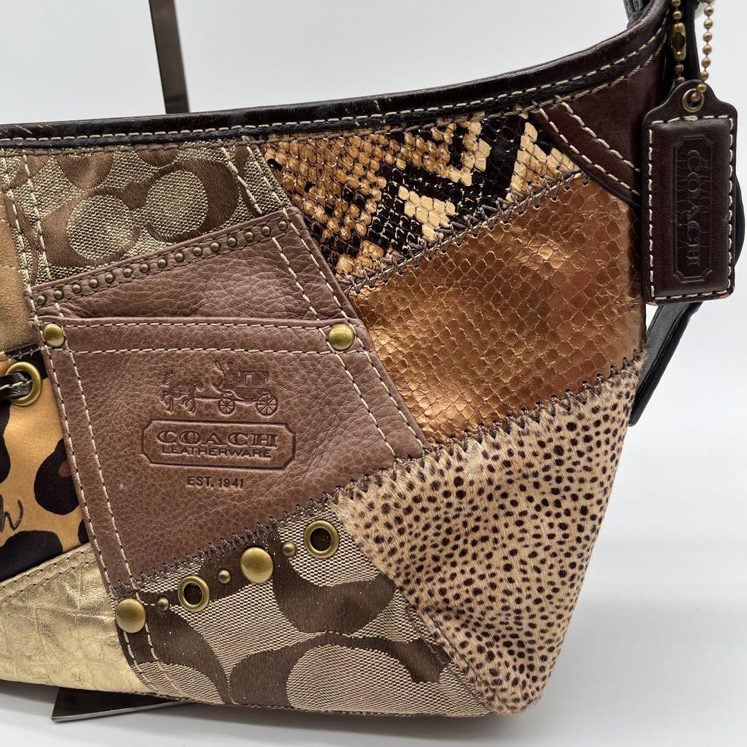 希少⭐︎COACH パッチワーク ワンショルダーバッグ y2k レオパード 豹柄