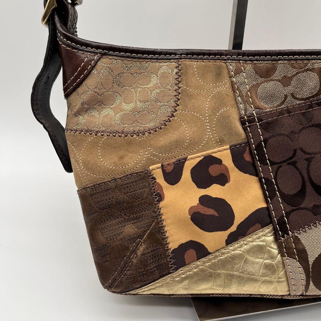 希少⭐︎COACH パッチワーク ワンショルダーバッグ y2k レオパード 豹柄