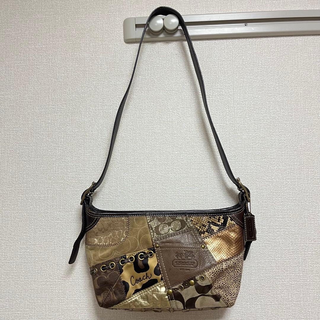 希少⭐︎COACH パッチワーク ワンショルダーバッグ y2k レオパード 豹柄