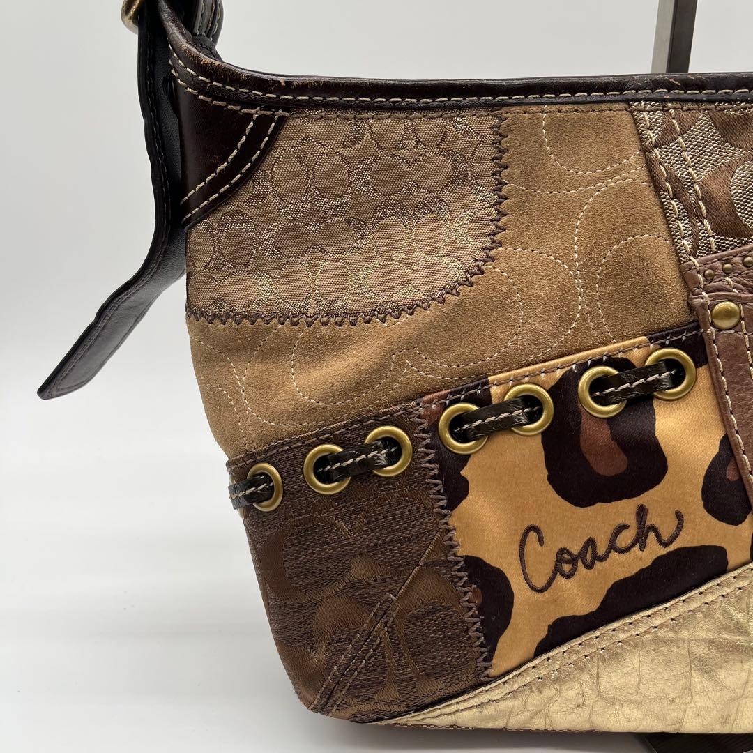 希少⭐︎COACH パッチワーク ワンショルダーバッグ y2k レオパード 豹柄