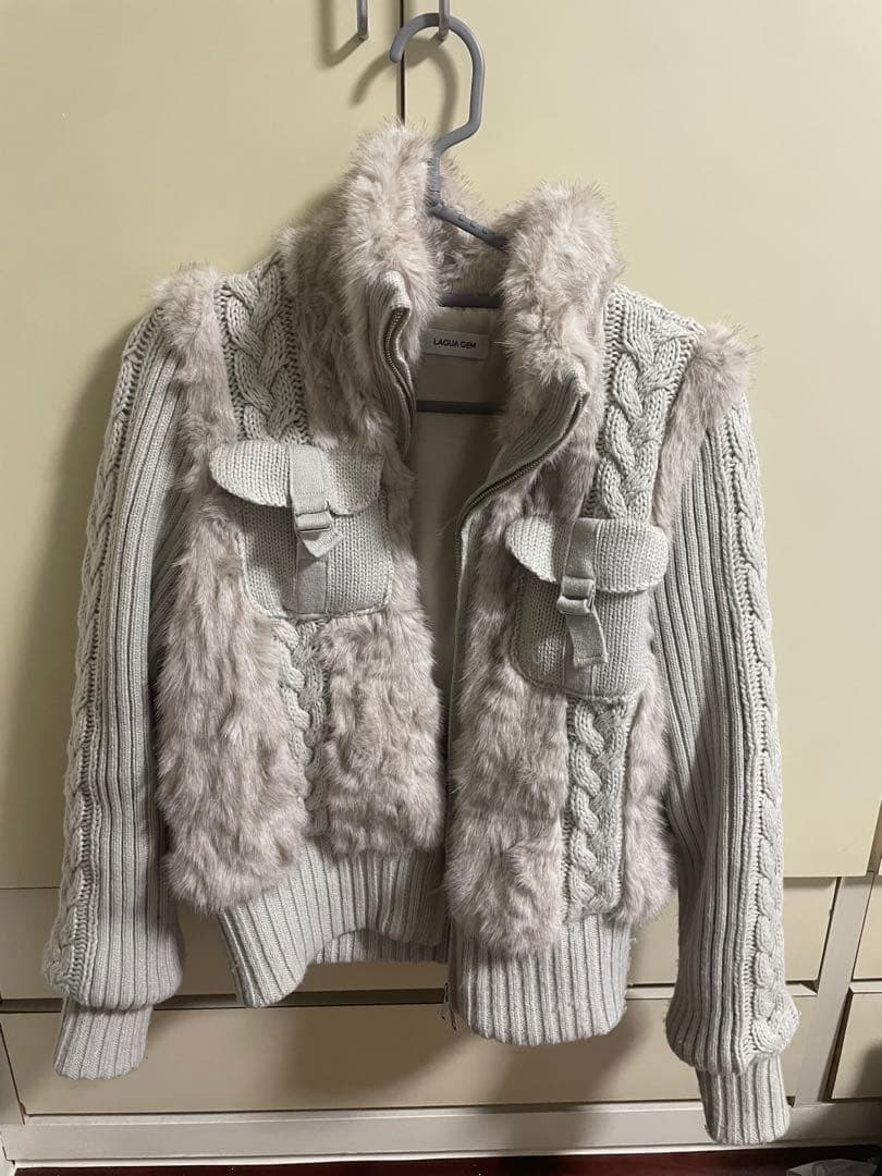 ラグアジェムLAGUA GEM CABLE KNIT FAUX FUR ブルゾン