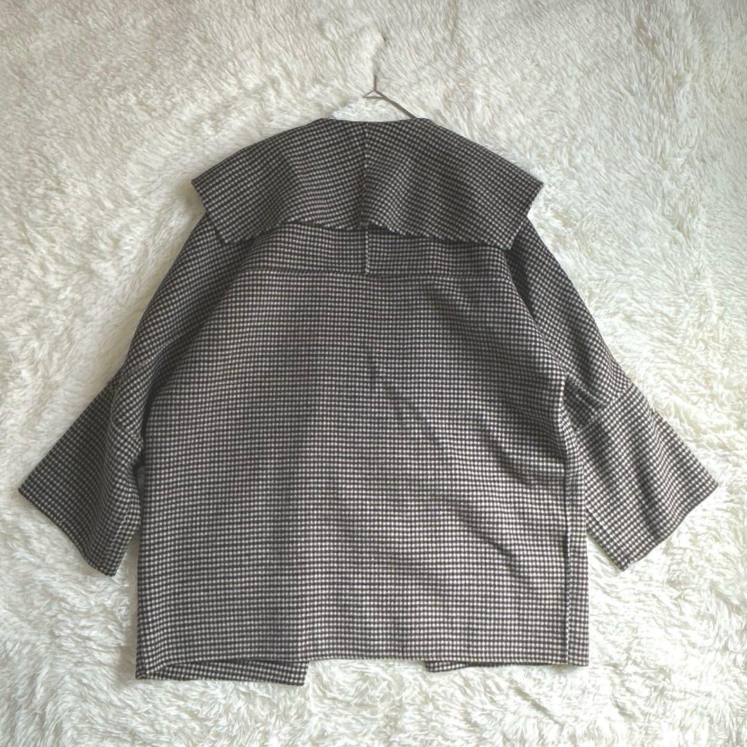 ✨美品✨アダムエロペ Super120’s ウールリバーハーフコート チェック