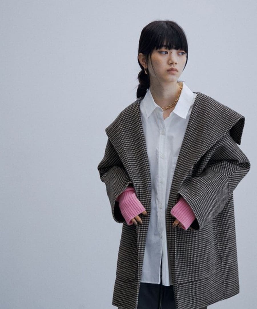 ✨美品✨アダムエロペ Super120’s ウールリバーハーフコート チェック