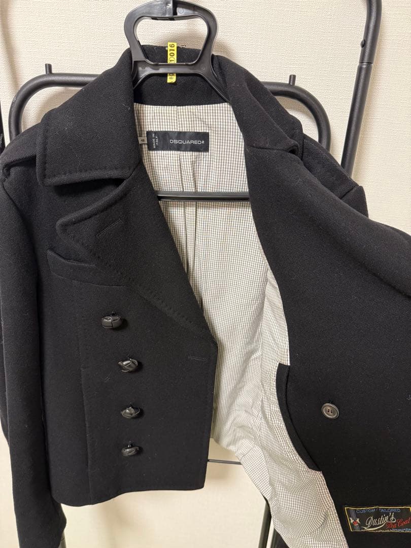 ディースクエアード ウール ダブルブレスト ピーコート ブラック