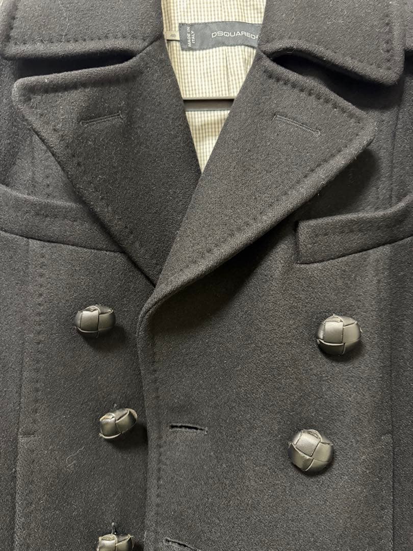 ディースクエアード ウール ダブルブレスト ピーコート ブラック