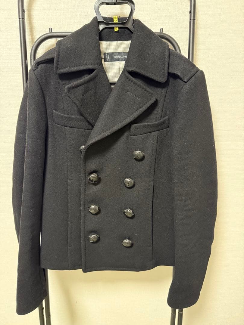 ディースクエアード ウール ダブルブレスト ピーコート ブラック