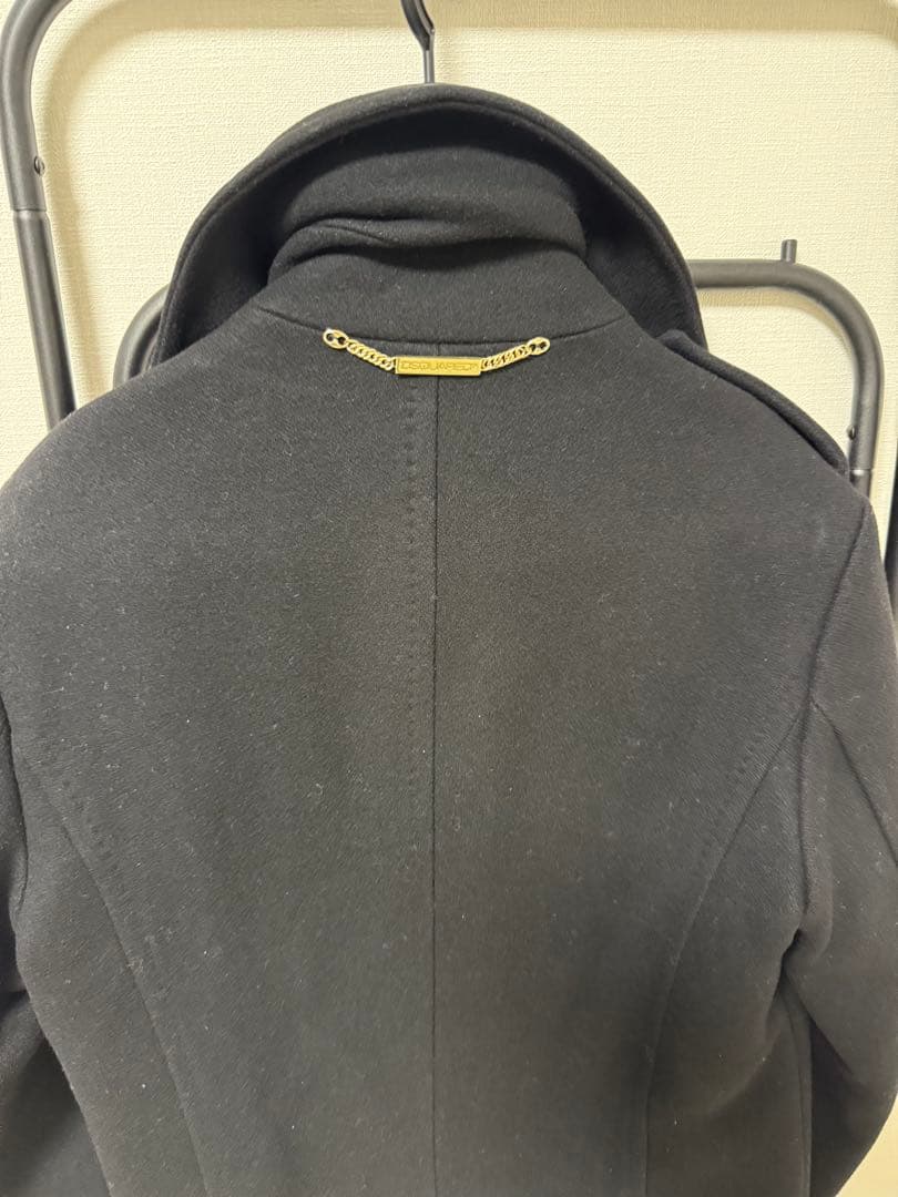 ディースクエアード ウール ダブルブレスト ピーコート ブラック