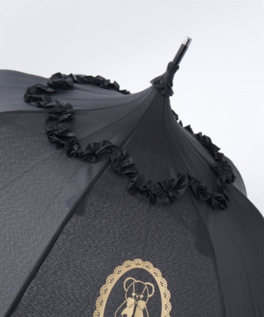クマさんフリルパゴタ傘　黒　シャルミエール　アクシーズファム