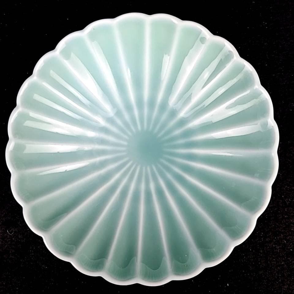 ●美品▽深川製磁　菊割小付　青磁　小鉢　鉢　皿　4枚