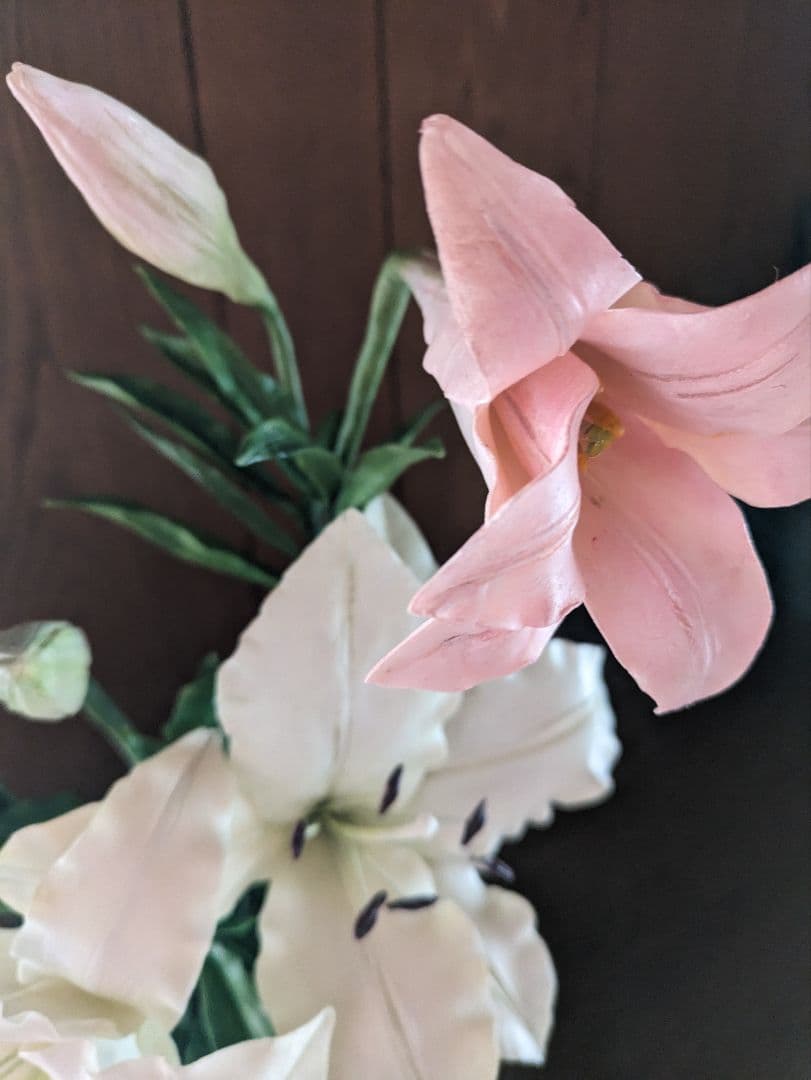 パンフラワー、百合とカラー(樹脂粘土、ハンドメイド)