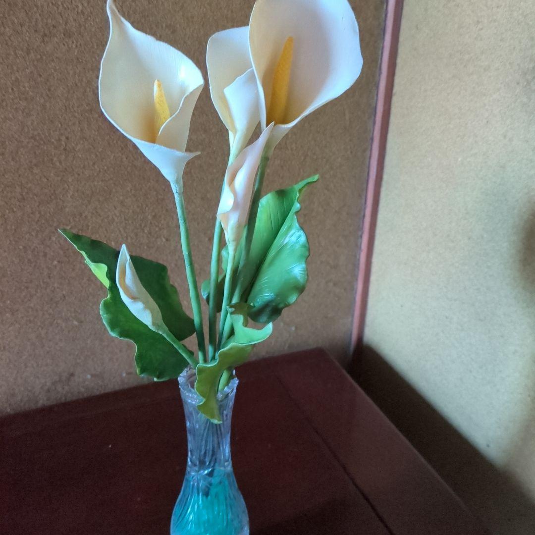 パンフラワー、百合とカラー(樹脂粘土、ハンドメイド)