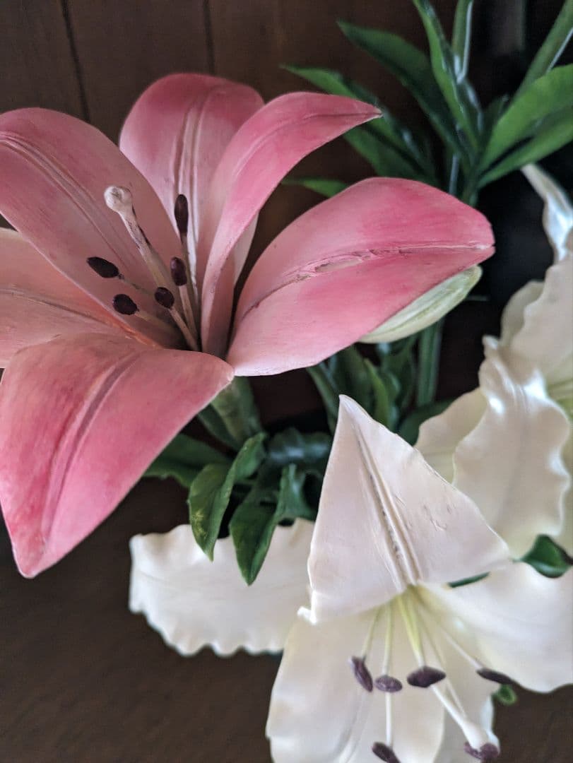 パンフラワー、百合とカラー(樹脂粘土、ハンドメイド)