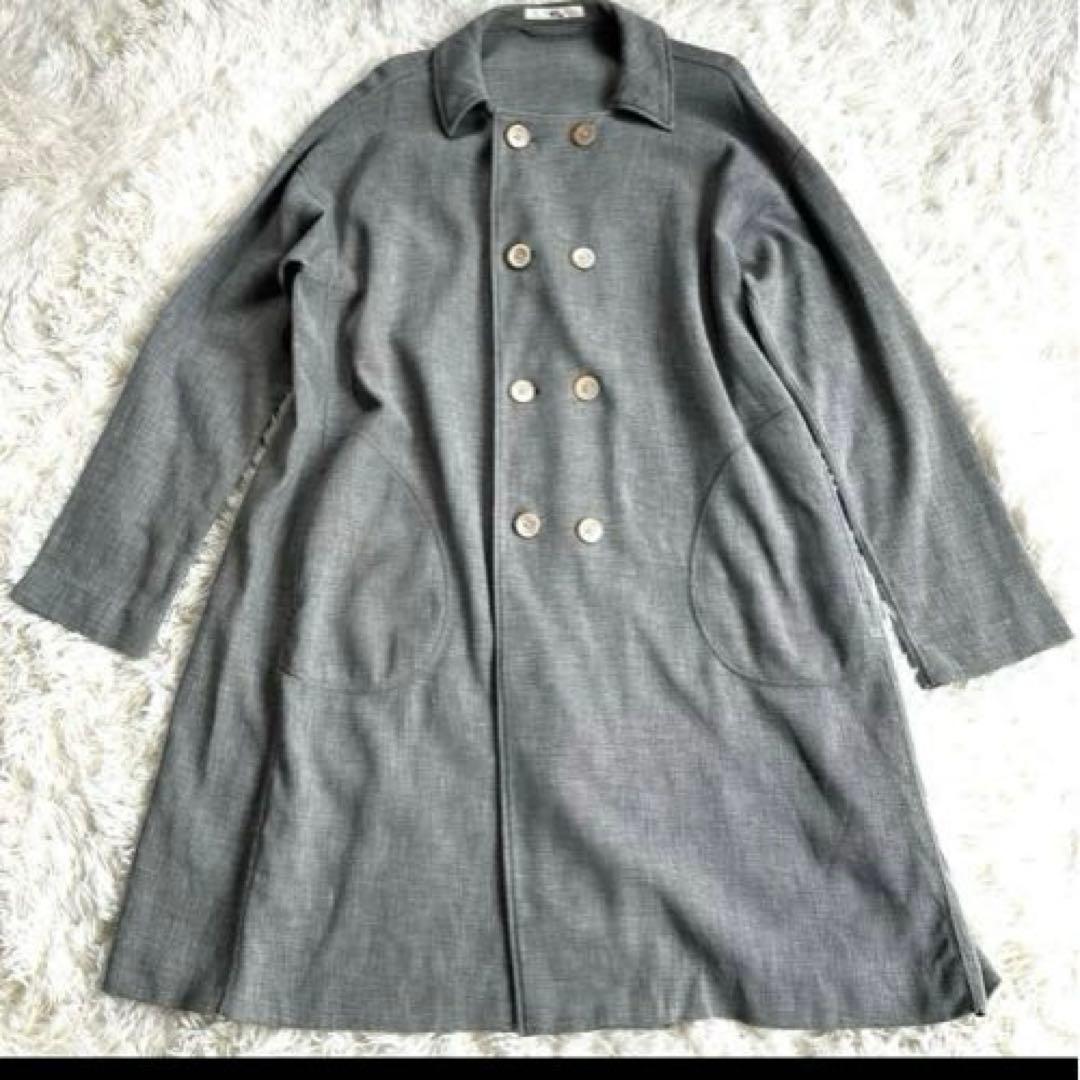 45R ロングコート　コットン　ハチの巣織りコート　 Lサイズ　R刺繍