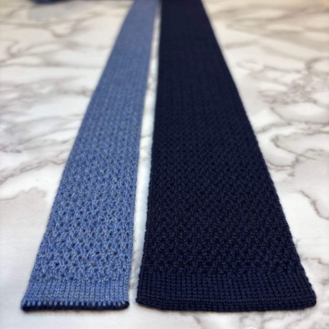 HERMES ニットタイ　2way ブルー　ネイビー　ワンポイント　青　紺　H