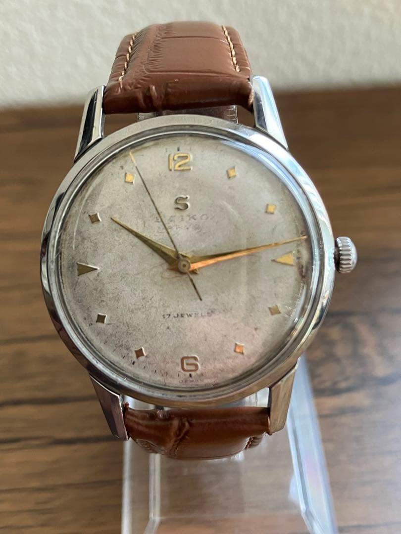 セイコー　マーベル　sマーク　白　アンティーク手巻き　菱形インデックス　希少