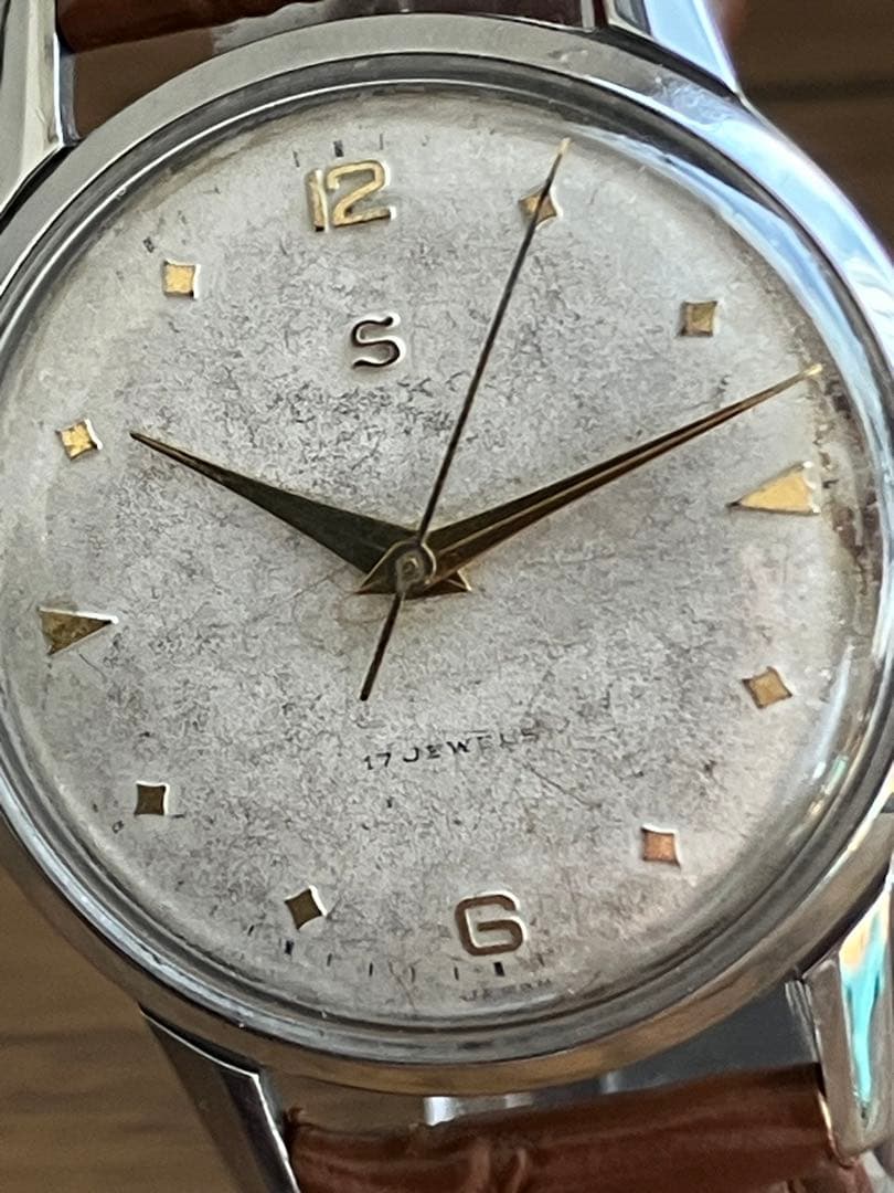 セイコー　マーベル　sマーク　白　アンティーク手巻き　菱形インデックス　希少