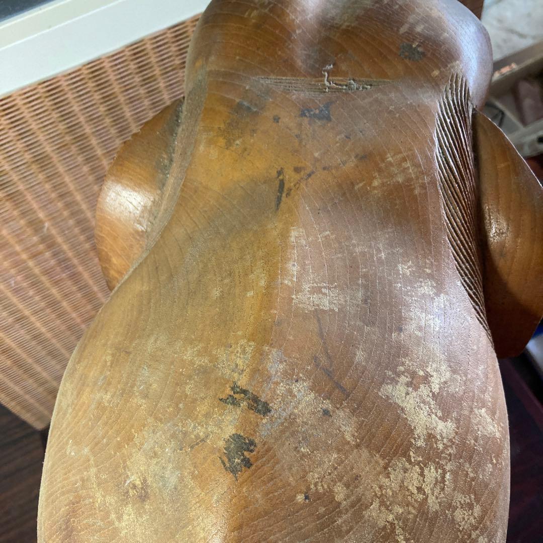 木彫りの大きな親子象　木製　彫刻　置物　オブジェ　縁起物　可愛い　45cmサイズ