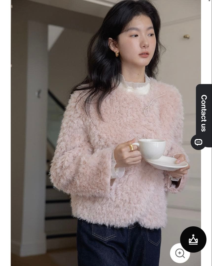 EGGKA トグル留め付きフェイクファージャケット　ピンク