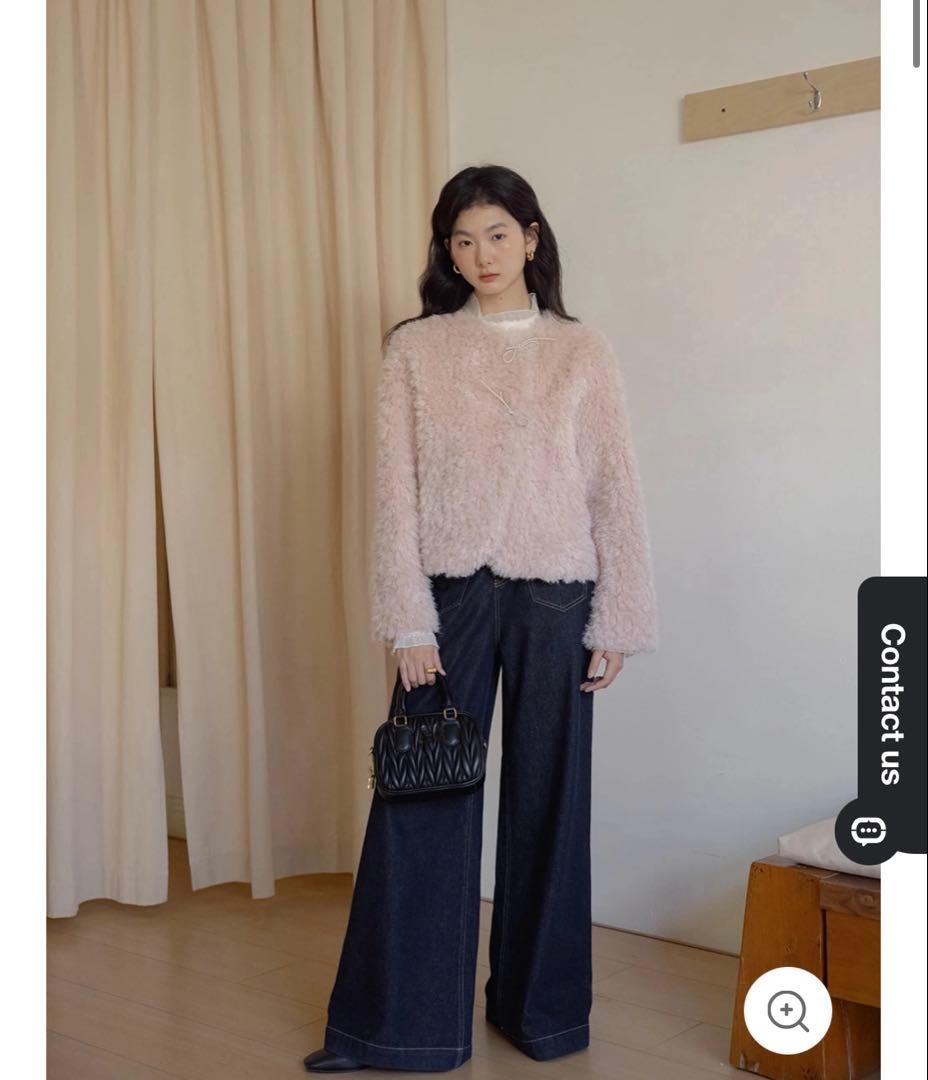 EGGKA トグル留め付きフェイクファージャケット　ピンク