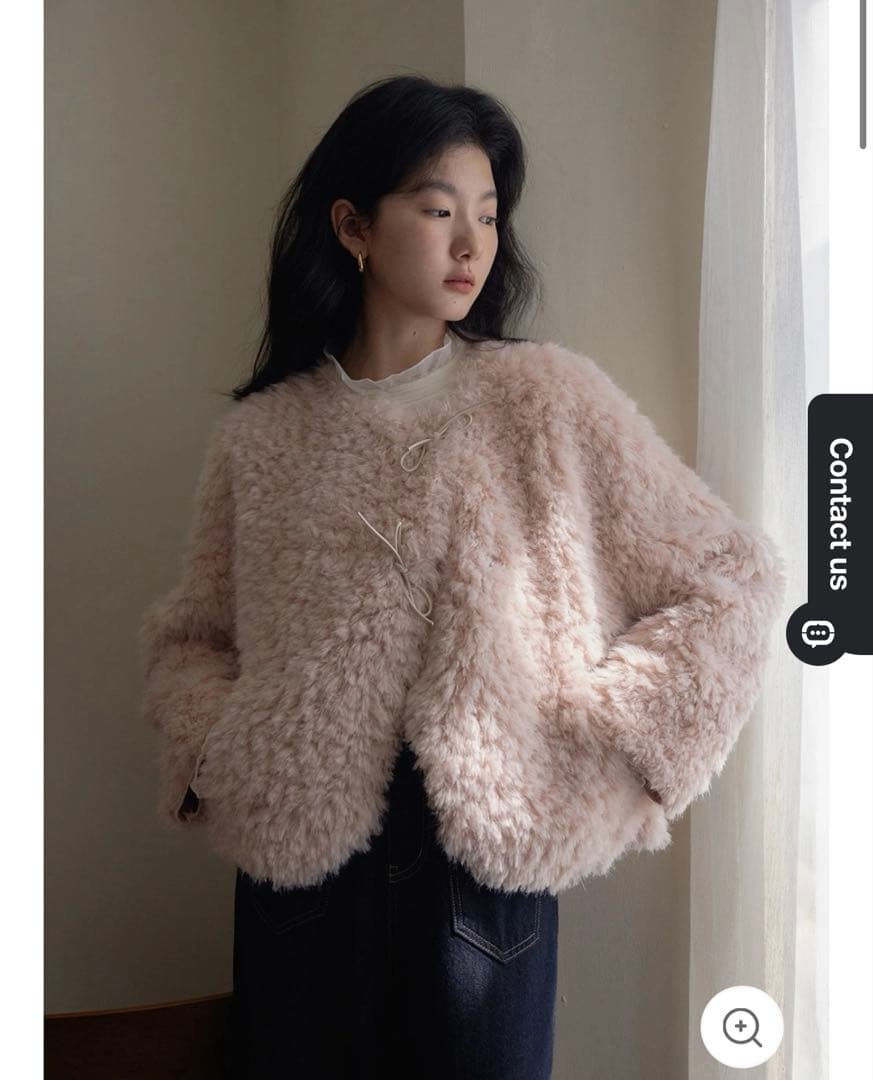 EGGKA トグル留め付きフェイクファージャケット　ピンク