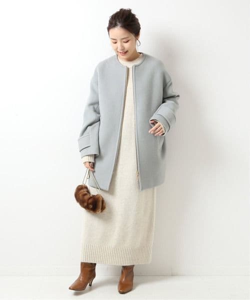 スピックアンドスパン　ビーバーノーカラージップコート　38