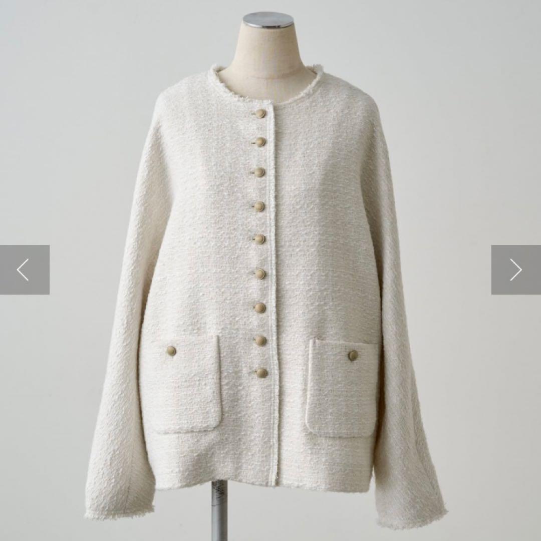 ★試着のみ★ PUAL CE CIN スラブツイードノーカラージャケット