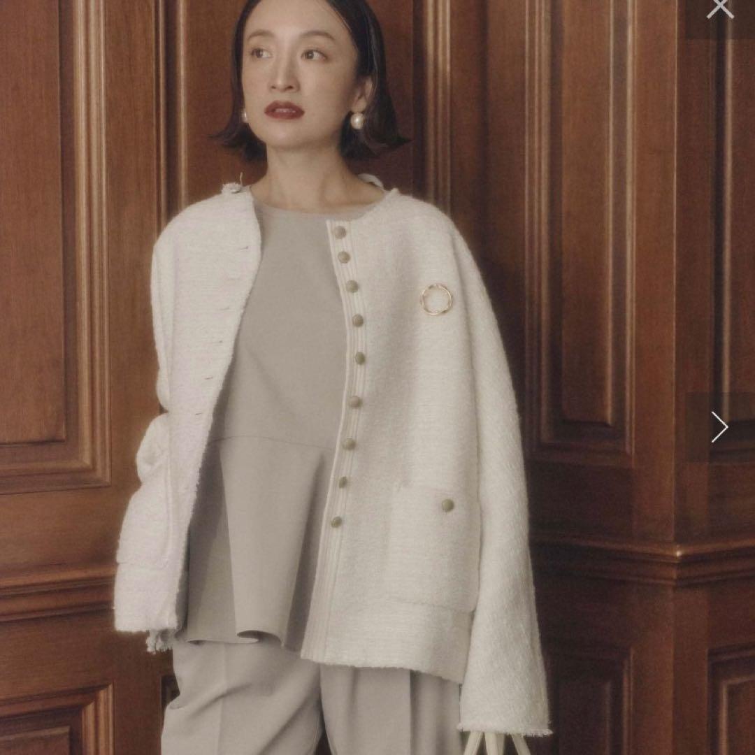 ★試着のみ★ PUAL CE CIN スラブツイードノーカラージャケット