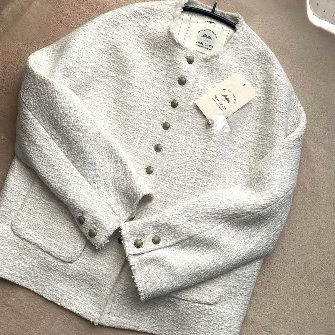 ★試着のみ★ PUAL CE CIN スラブツイードノーカラージャケット
