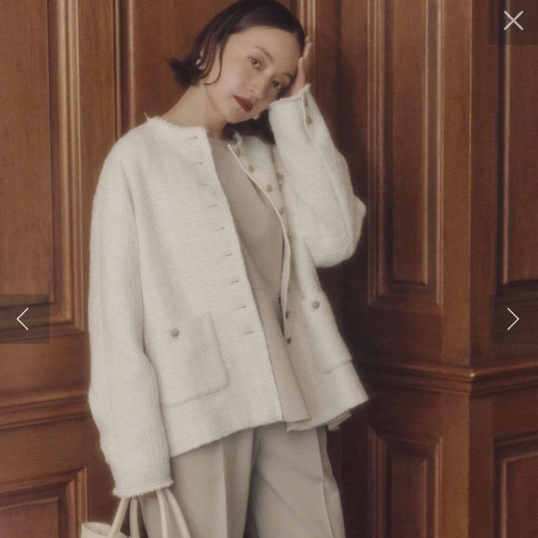 ★試着のみ★ PUAL CE CIN スラブツイードノーカラージャケット