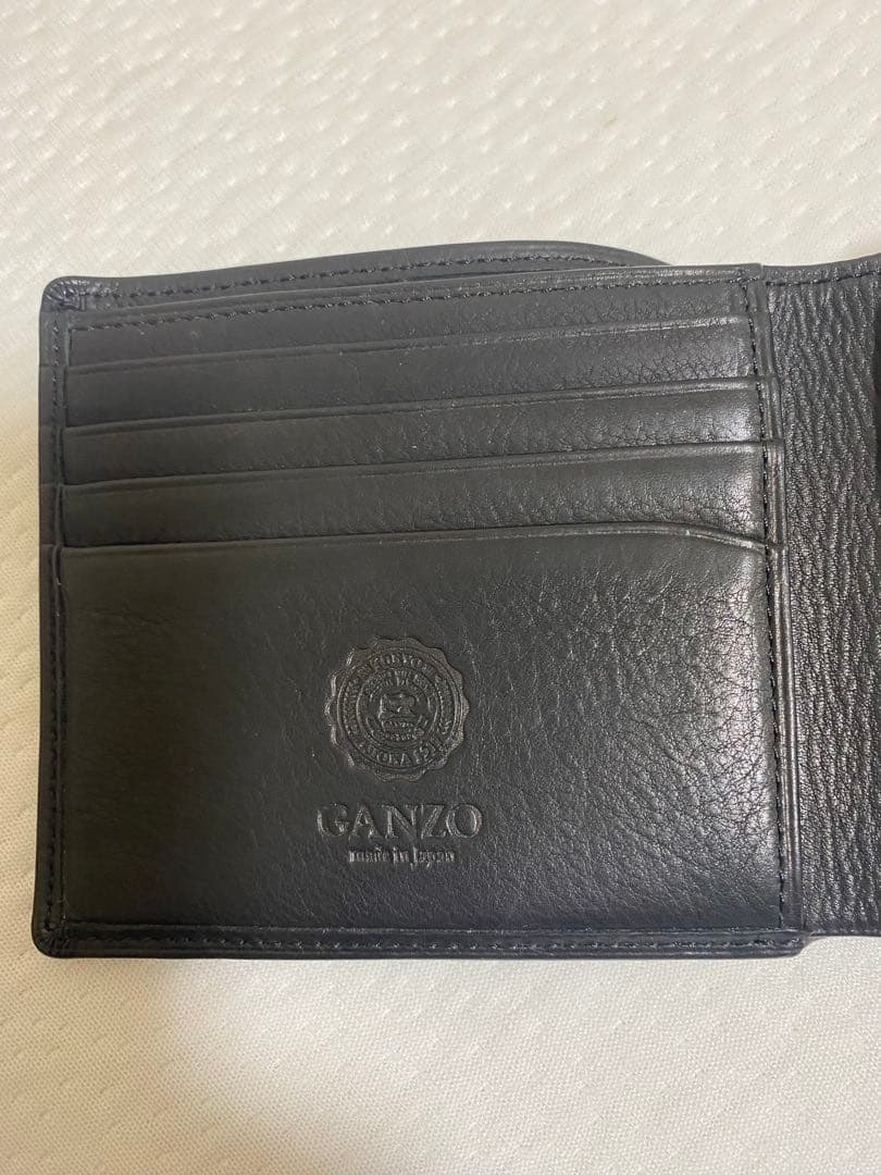 【中古】GANZO ガンゾ 二つ折り 純札入れ 財布 黒 ベビーカーフ　レザー