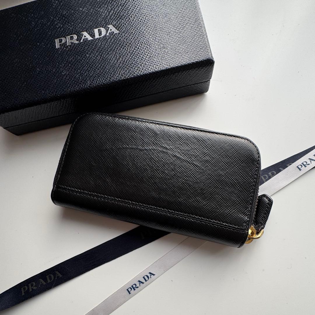 【美品】 222 PRADA プラダ サフィアーノラウンドファスナー キーケース