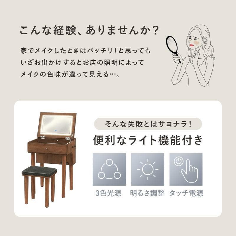 フォロー割◆訳あり◆【新品】北欧風　ドレッサー＆スツールセット　LED女優ライト