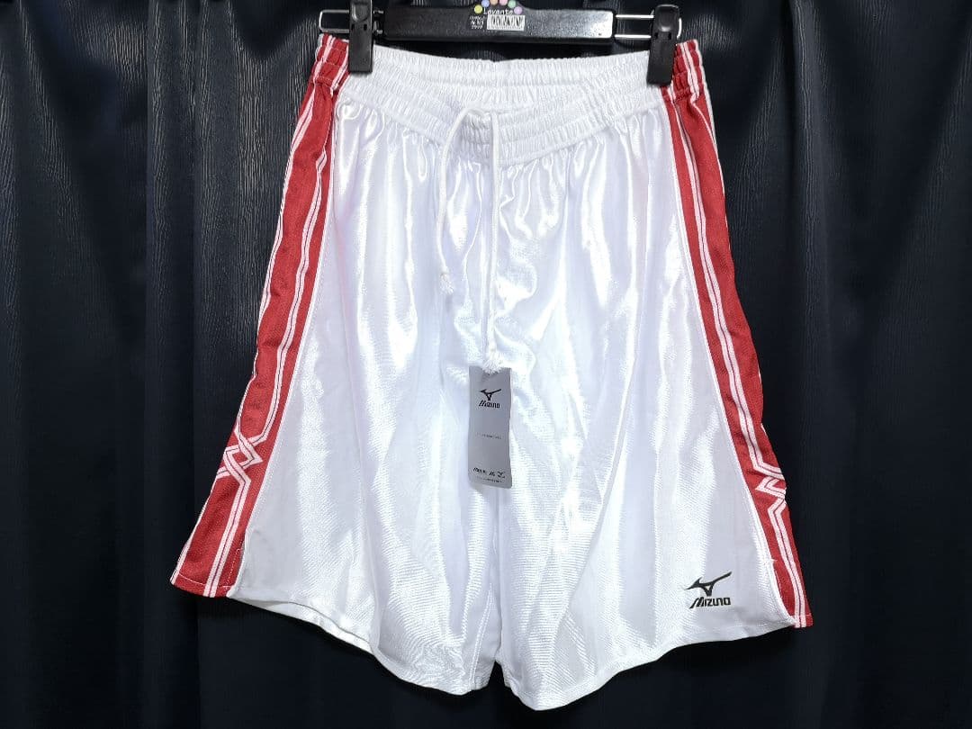 ミズノ　MCライン　サッカーパンツ　光沢ホワイト×レッド　XO