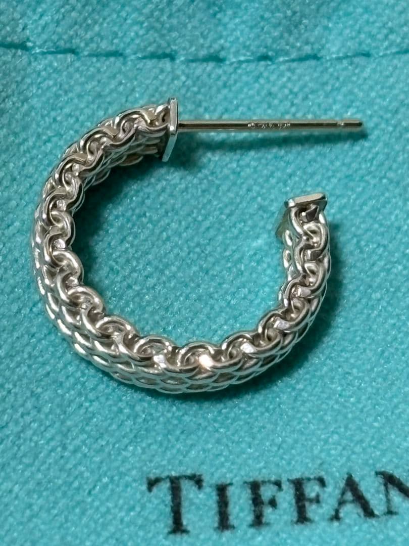 美品 TIFFANY ティファニー サマセット メッシュ フープ ピアス 正規品